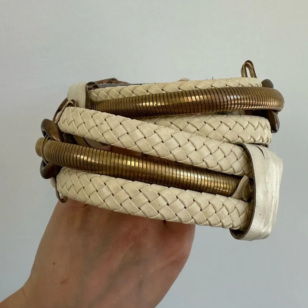 Vintage 80's Avant Garde Leather & Metal Waist Belt Adjustable Size M